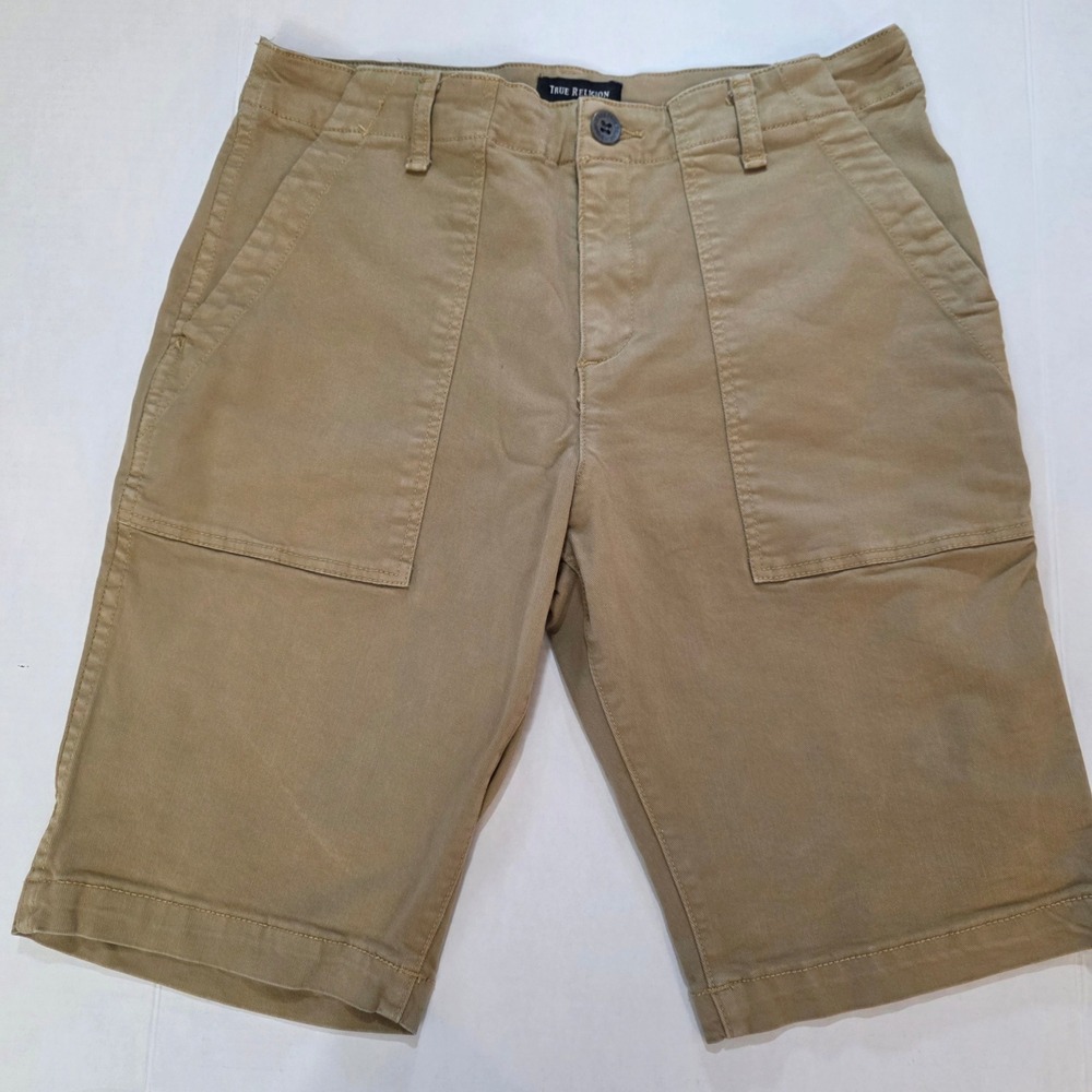 True Religion Patch Pkt Shorts Mens 32 Tan Khaki Flap Pocket Utility Cargo